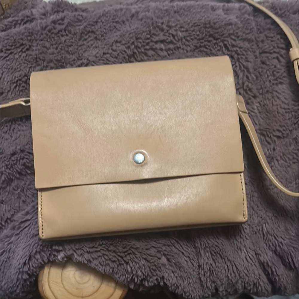 Tan Leather Minimalist Crossbody Bag